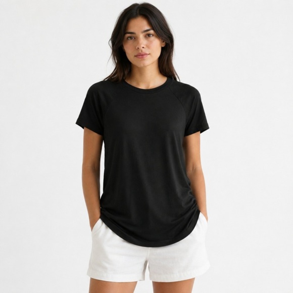 Eileen Fisher Womens XS Black Raglan‎ Short Sleeve Crew Neck Tee Top NWOT